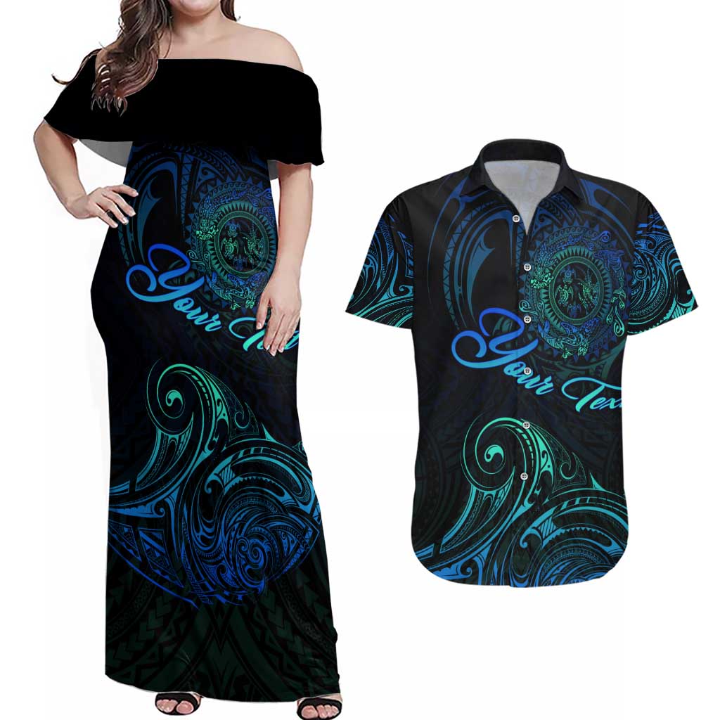 Sea Animal Polynesia Couples Matching Off Shoulder Maxi Dress and Hawaiian Shirt Polynesian Pattern