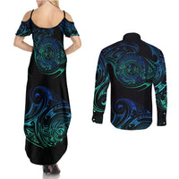 Sea Animal Polynesia Couples Matching Summer Maxi Dress and Long Sleeve Button Shirt Polynesian Pattern