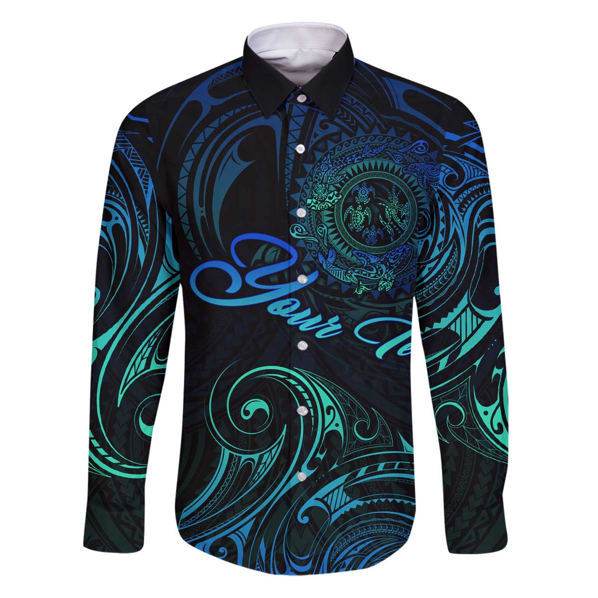 Sea Animal Polynesia Family Matching Puletasi and Hawaiian Shirt Polynesian Pattern DT02 Dad's Shirt - Long Sleeve Black - Polynesian Pride