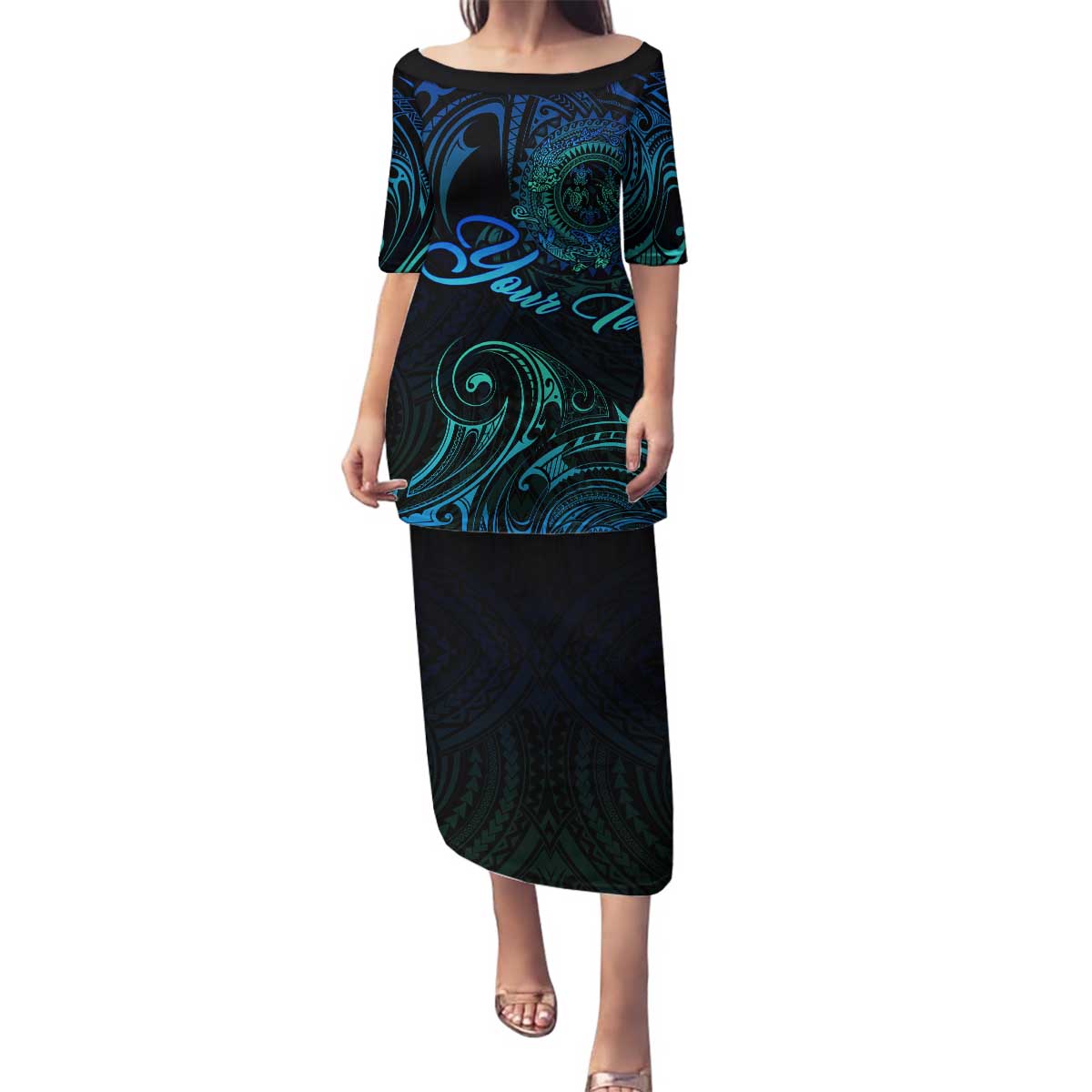Sea Animal Polynesia Family Matching Puletasi and Hawaiian Shirt Polynesian Pattern DT02 Mom's Dress Black - Polynesian Pride