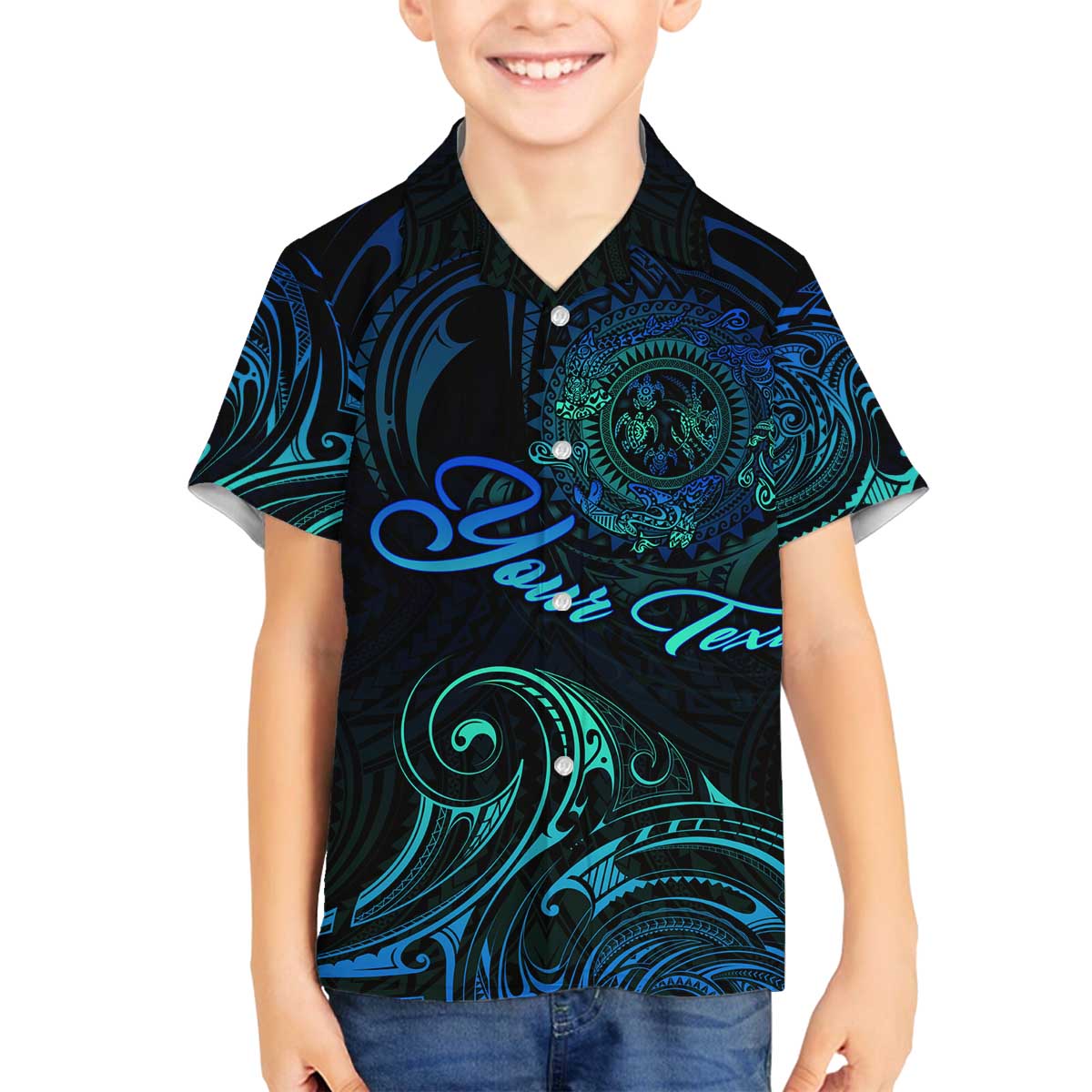Sea Animal Polynesia Family Matching Puletasi and Hawaiian Shirt Polynesian Pattern DT02 Son's Shirt Black - Polynesian Pride