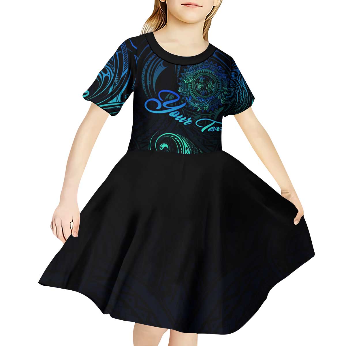 Sea Animal Polynesia Kid Short Sleeve Dress Polynesian Pattern