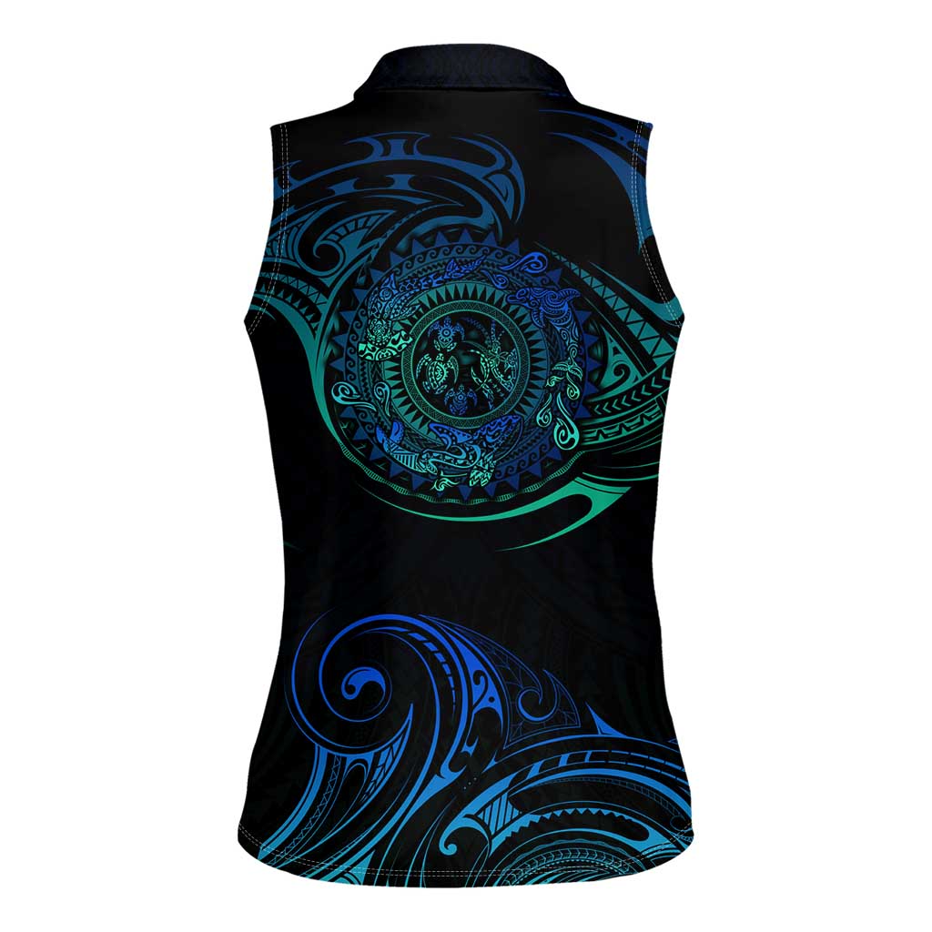 Sea Animal Polynesia Women Sleeveless Polo Shirt Polynesian Pattern DT02 - Polynesian Pride