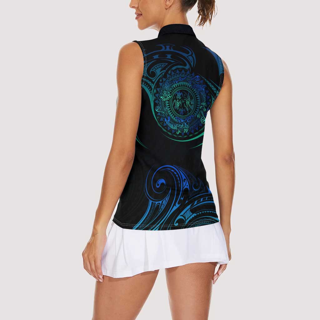 Sea Animal Polynesia Women Sleeveless Polo Shirt Polynesian Pattern DT02 - Polynesian Pride