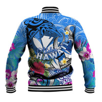 Aloha Hawaii Baseball Jacket Dolphins and Fish Hook Hibiscus