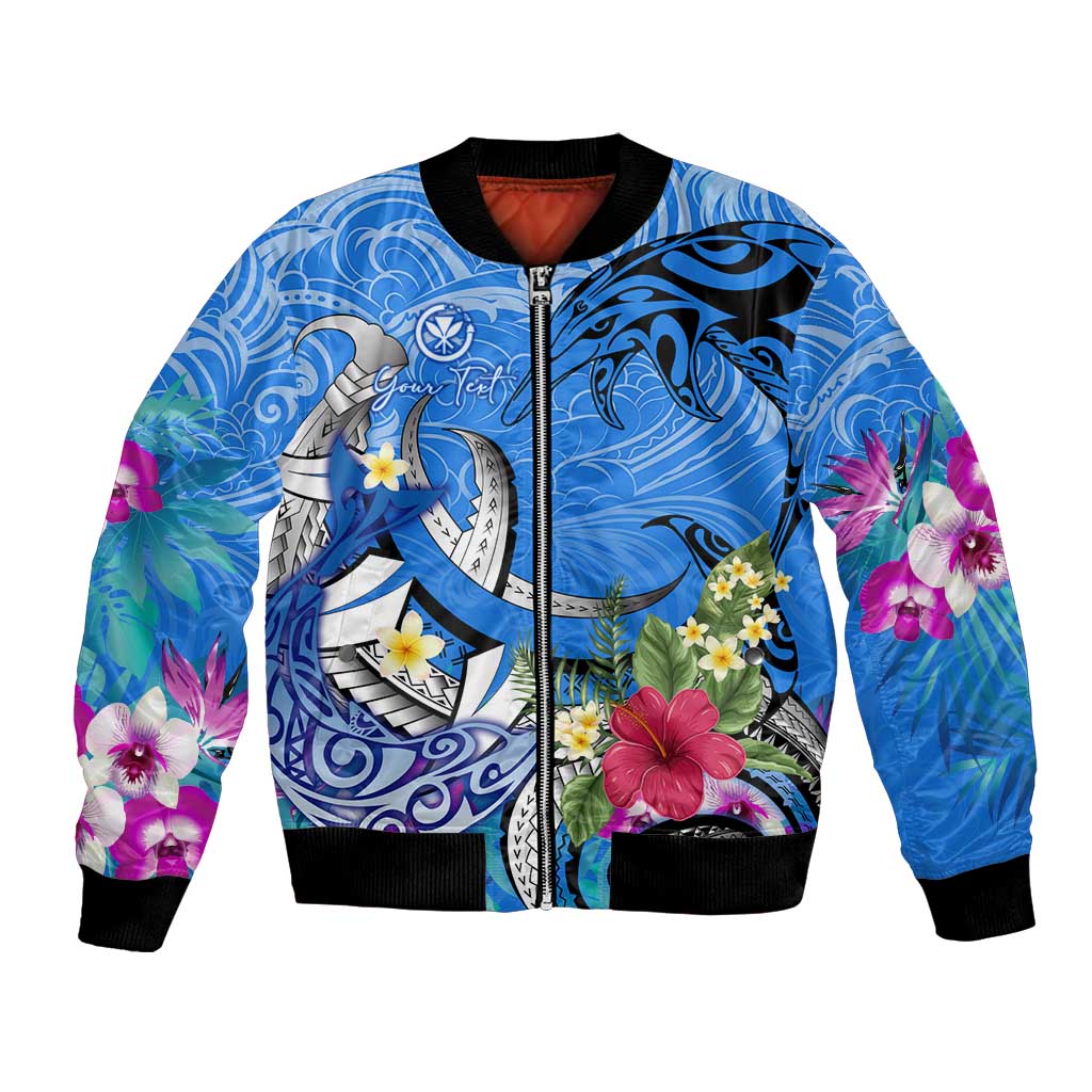 Aloha Hawaii Bomber Jacket Dolphins and Fish Hook Hibiscus