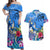 Aloha Hawaii Couples Matching Off Shoulder Maxi Dress and Hawaiian Shirt Dolphins and Fish Hook Hibiscus