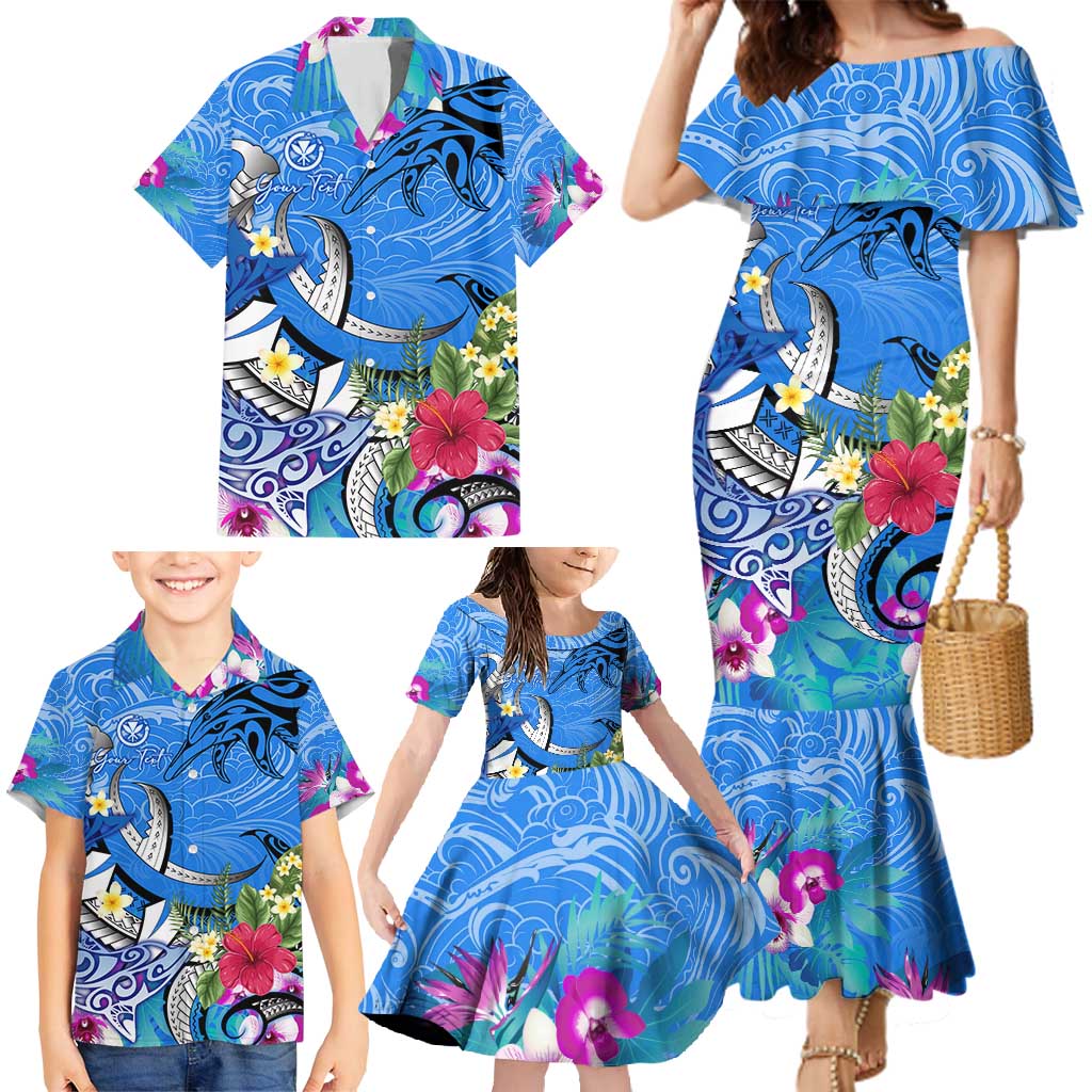 Aloha Hawaii Family Matching Mermaid Dress and Hawaiian Shirt Dolphins and Fish Hook Hibiscus DT02 - Polynesian Pride