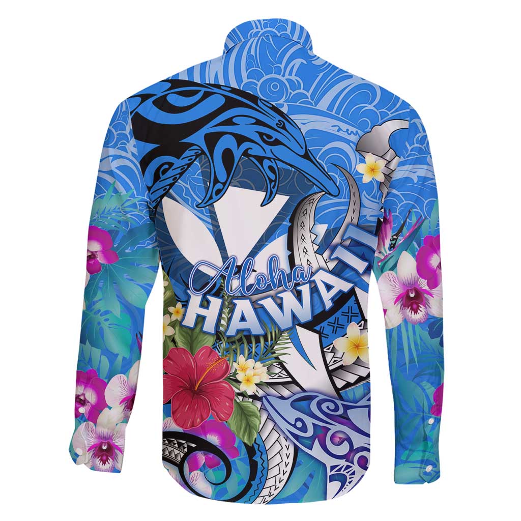 Aloha Hawaii Family Matching Short Sleeve Bodycon Dress and Hawaiian Shirt Dolphins and Fish Hook Hibiscus DT02 - Polynesian Pride