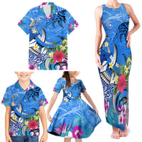 Aloha Hawaii Family Matching Tank Maxi Dress and Hawaiian Shirt Dolphins and Fish Hook Hibiscus