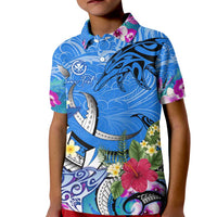 Aloha Hawaii Kid Polo Shirt Dolphins and Fish Hook Hibiscus DT02 Kid Blue - Polynesian Pride