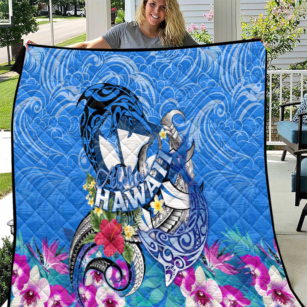 Aloha Hawaii Quilt Dolphins and Fish Hook Hibiscus