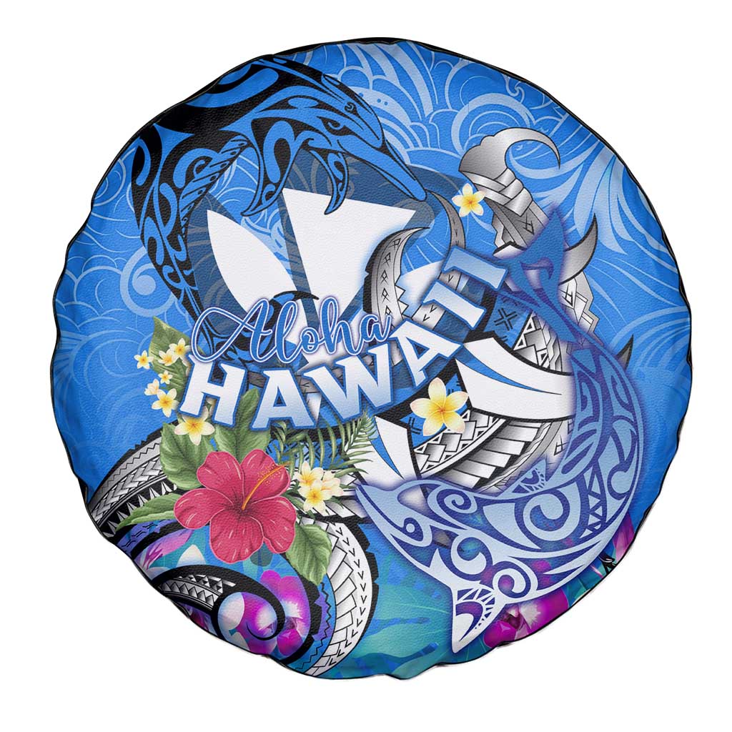 Aloha Hawaii Spare Tire Cover Dolphins and Fish Hook Hibiscus