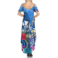 Aloha Hawaii Summer Maxi Dress Dolphins and Fish Hook Hibiscus