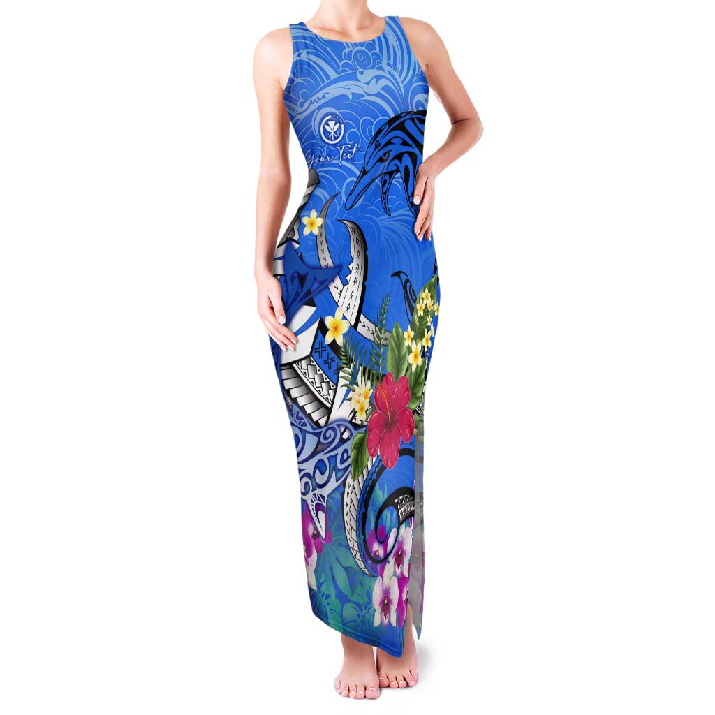 Aloha Hawaii Tank Maxi Dress Dolphins and Fish Hook Hibiscus