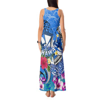Aloha Hawaii Tank Maxi Dress Dolphins and Fish Hook Hibiscus