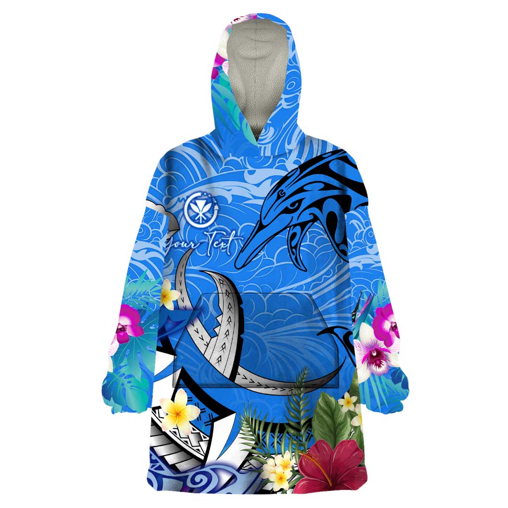 Aloha Hawaii Wearable Blanket Hoodie Dolphins and Fish Hook Hibiscus