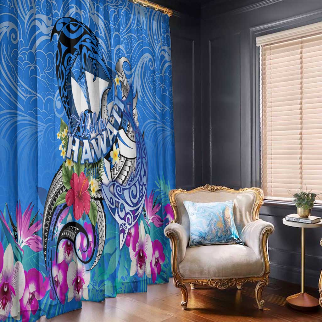 Aloha Hawaii Window Curtain Dolphins and Fish Hook Hibiscus