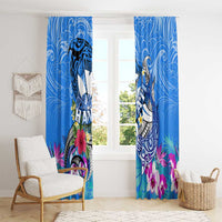 Aloha Hawaii Window Curtain Dolphins and Fish Hook Hibiscus