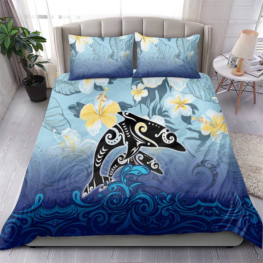 Mother And Baby Dolphins Bedding Set Hawaii Hibiscus