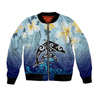 Mother And Baby Dolphins Bomber Jacket Hawaii Hibiscus DT02 Unisex Blue - Polynesian Pride