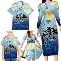 Mother And Baby Dolphins Family Matching Long Sleeve Bodycon Dress and Hawaiian Shirt Hawaii Hibiscus DT02 - Polynesian Pride