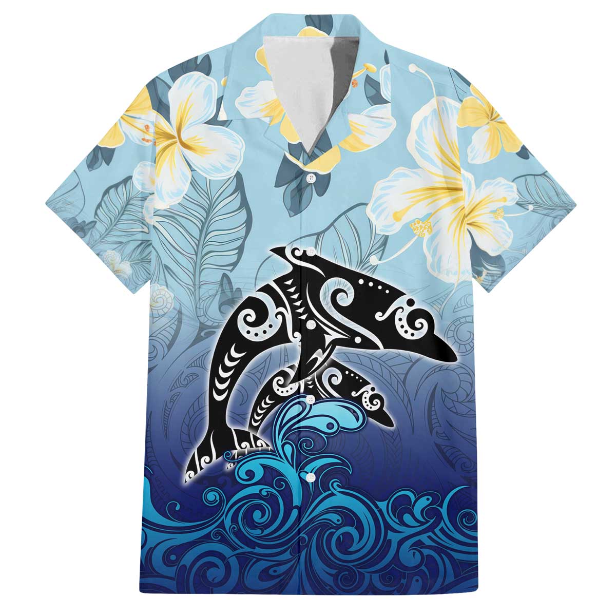Mother And Baby Dolphins Family Matching Puletasi and Hawaiian Shirt Hawaii Hibiscus DT02 Dad's Shirt - Short Sleeve Blue - Polynesian Pride