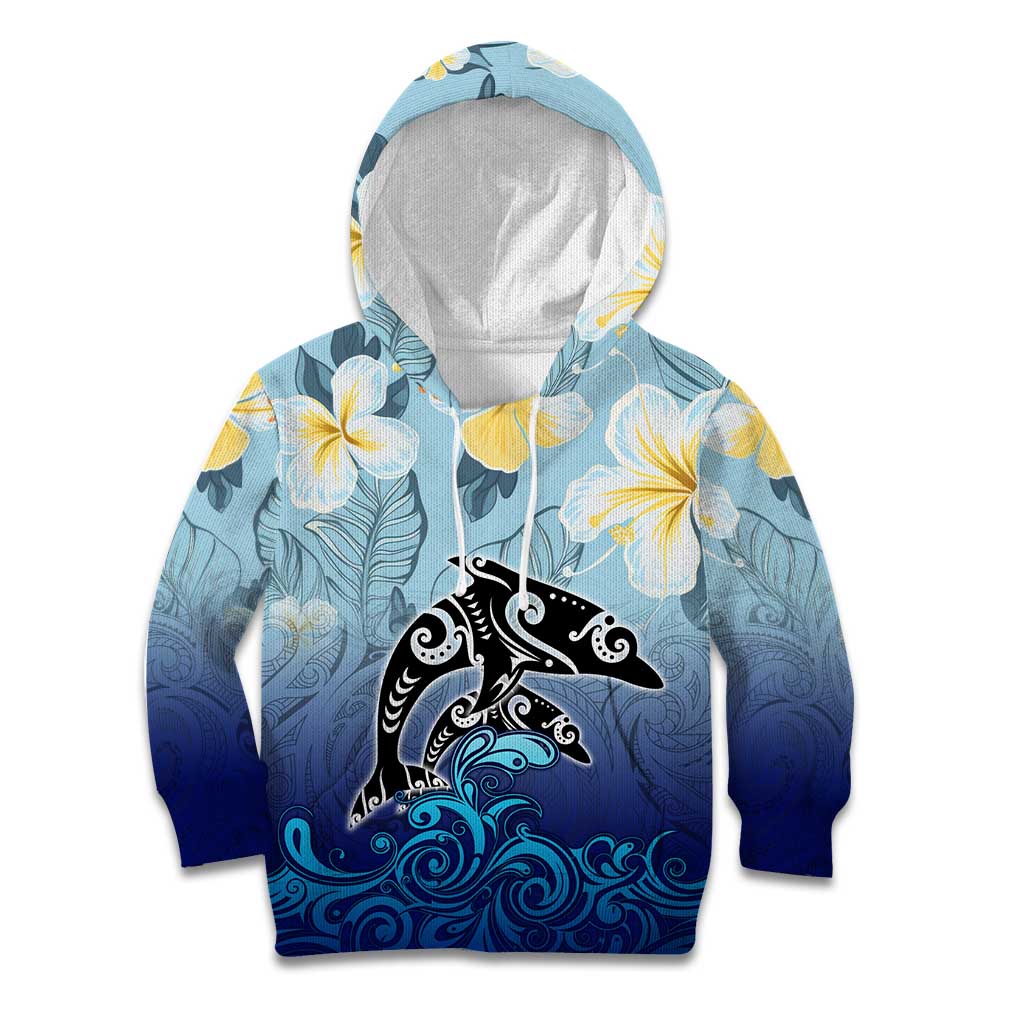 Mother And Baby Dolphins Kid Hoodie Hawaii Hibiscus