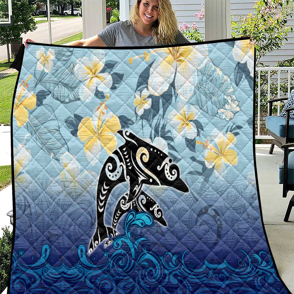 Mother And Baby Dolphins Quilt Hawaii Hibiscus