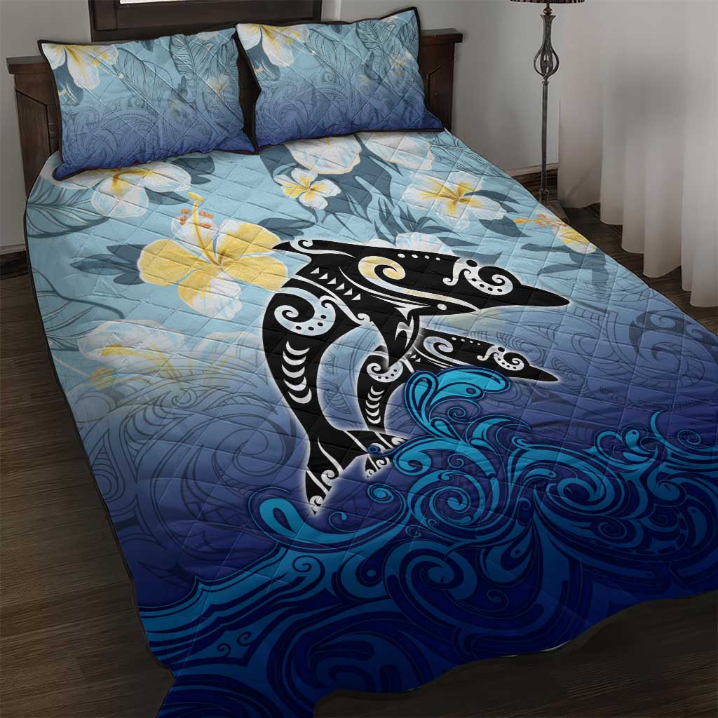 Mother And Baby Dolphins Quilt Bed Set Hawaii Hibiscus