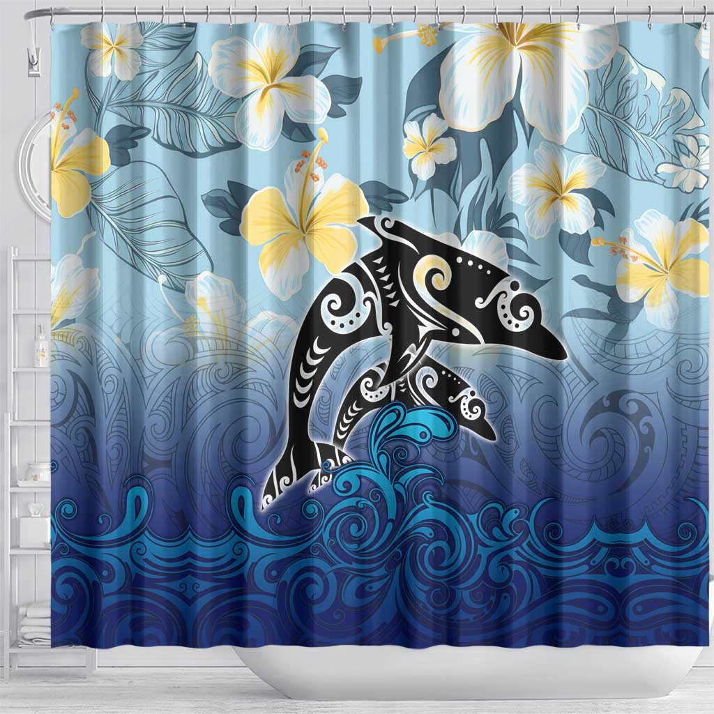 Mother And Baby Dolphins Shower Curtain Hawaii Hibiscus