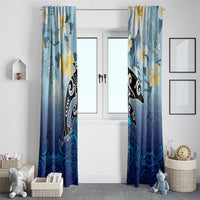 Mother And Baby Dolphins Window Curtain Hawaii Hibiscus