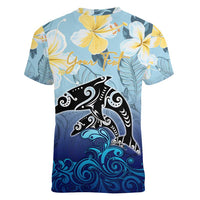 Mother And Baby Dolphins Women V-Neck T-Shirt Hawaii Hibiscus DT02 - Polynesian Pride