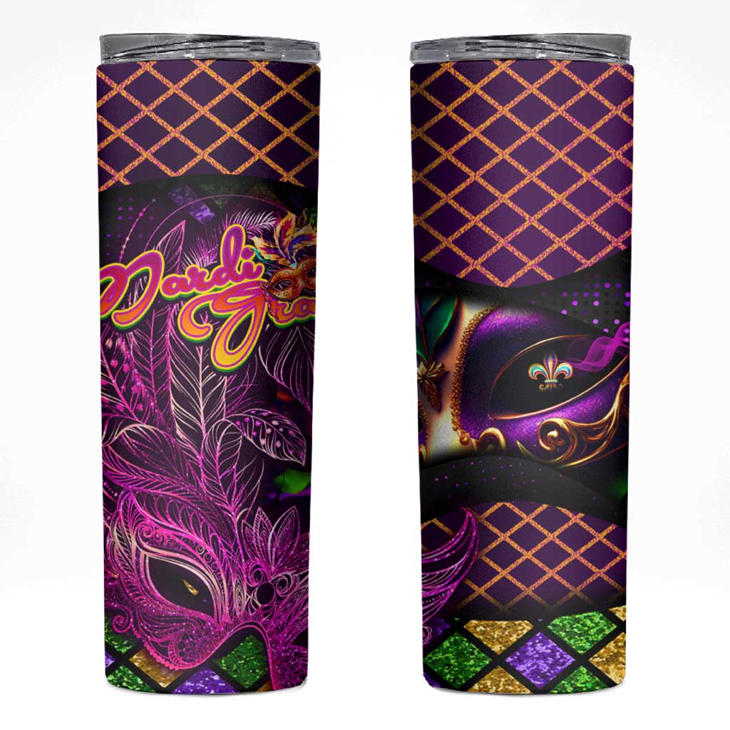 Happy Mardi Gras Skinny Tumbler Mask Feather Colorfull