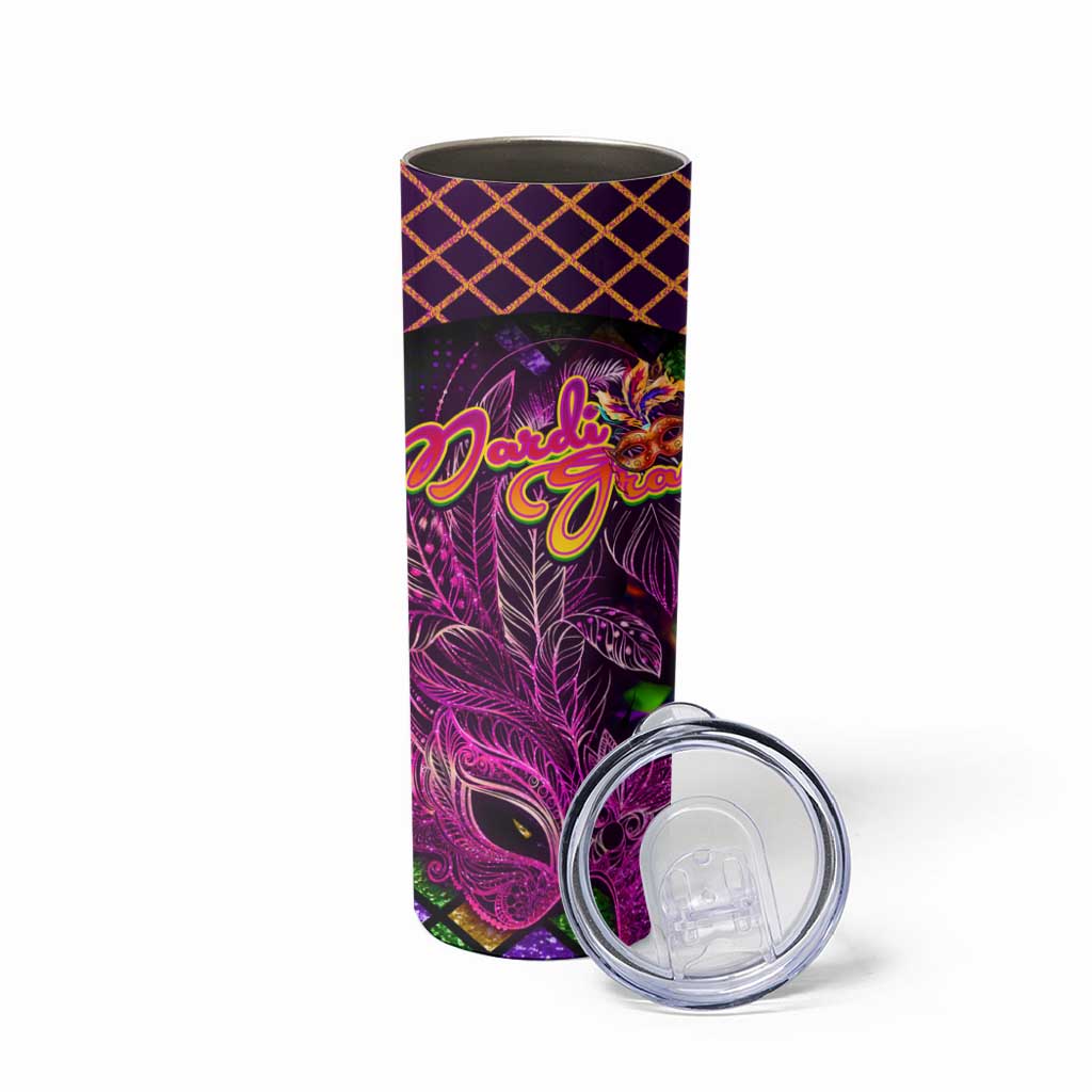 Happy Mardi Gras Skinny Tumbler Mask Feather Colorfull
