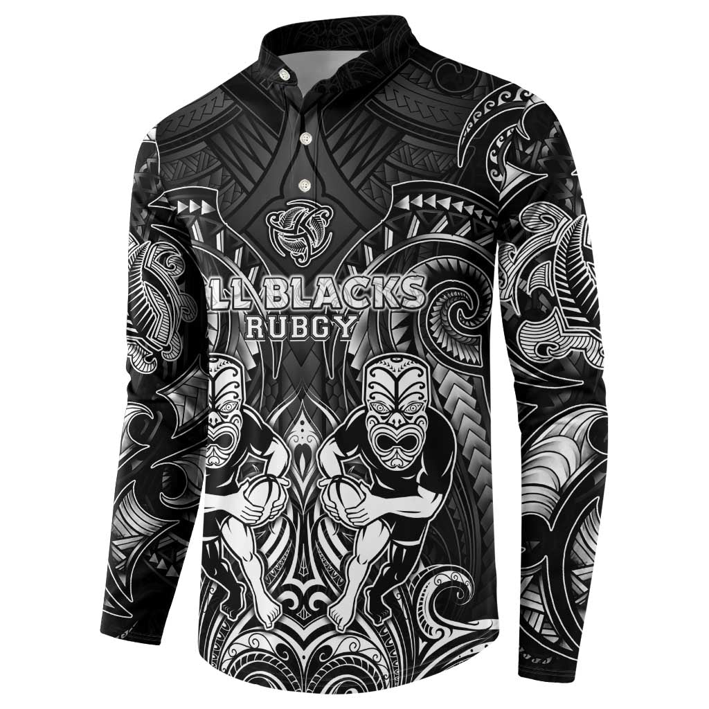 Personalized All Black Button Sweatshirt New Zealand Rugby Mascot Maori