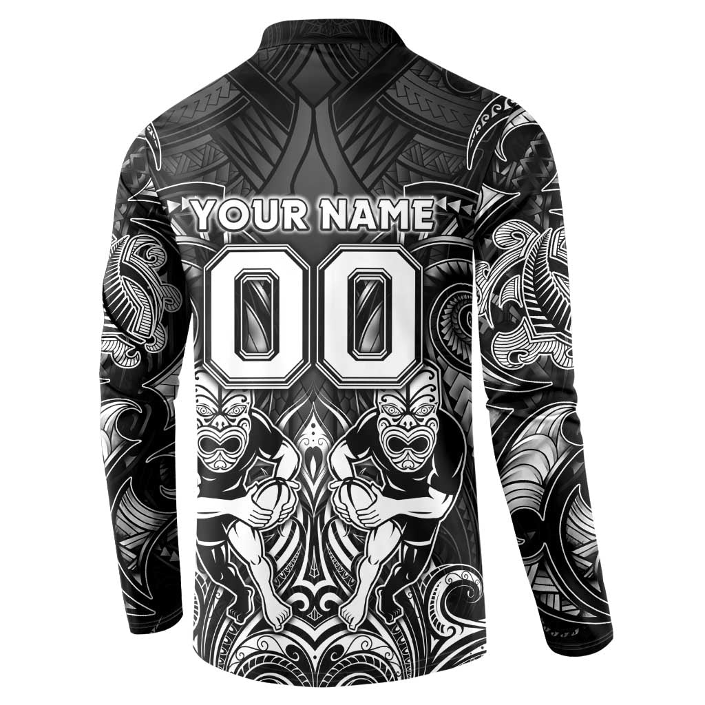 Personalized All Black Button Sweatshirt New Zealand Rugby Mascot Maori