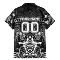 Personalized All Black Family Matching Mermaid Dress and Hawaiian Shirt New Zealand Rugby Mascot Maori