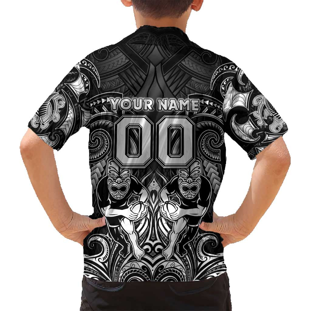 Personalized All Black Family Matching Off Shoulder Maxi Dress and Hawaiian Shirt New Zealand Rugby Mascot Maori DT02 - Polynesian Pride