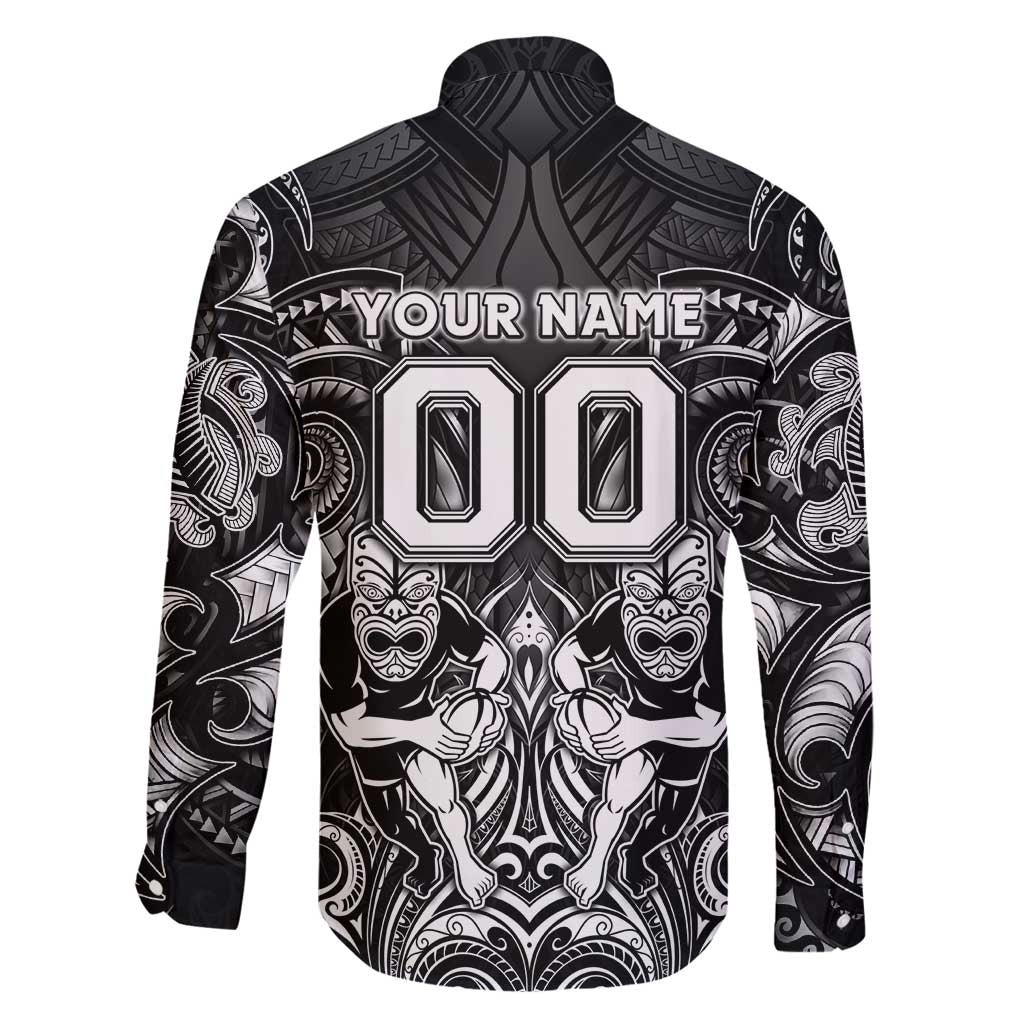 Personalized All Black Family Matching Off Shoulder Short Dress and Hawaiian Shirt New Zealand Rugby Mascot Maori