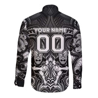 Personalized All Black Long Sleeve Button Shirt New Zealand Rugby Mascot Maori