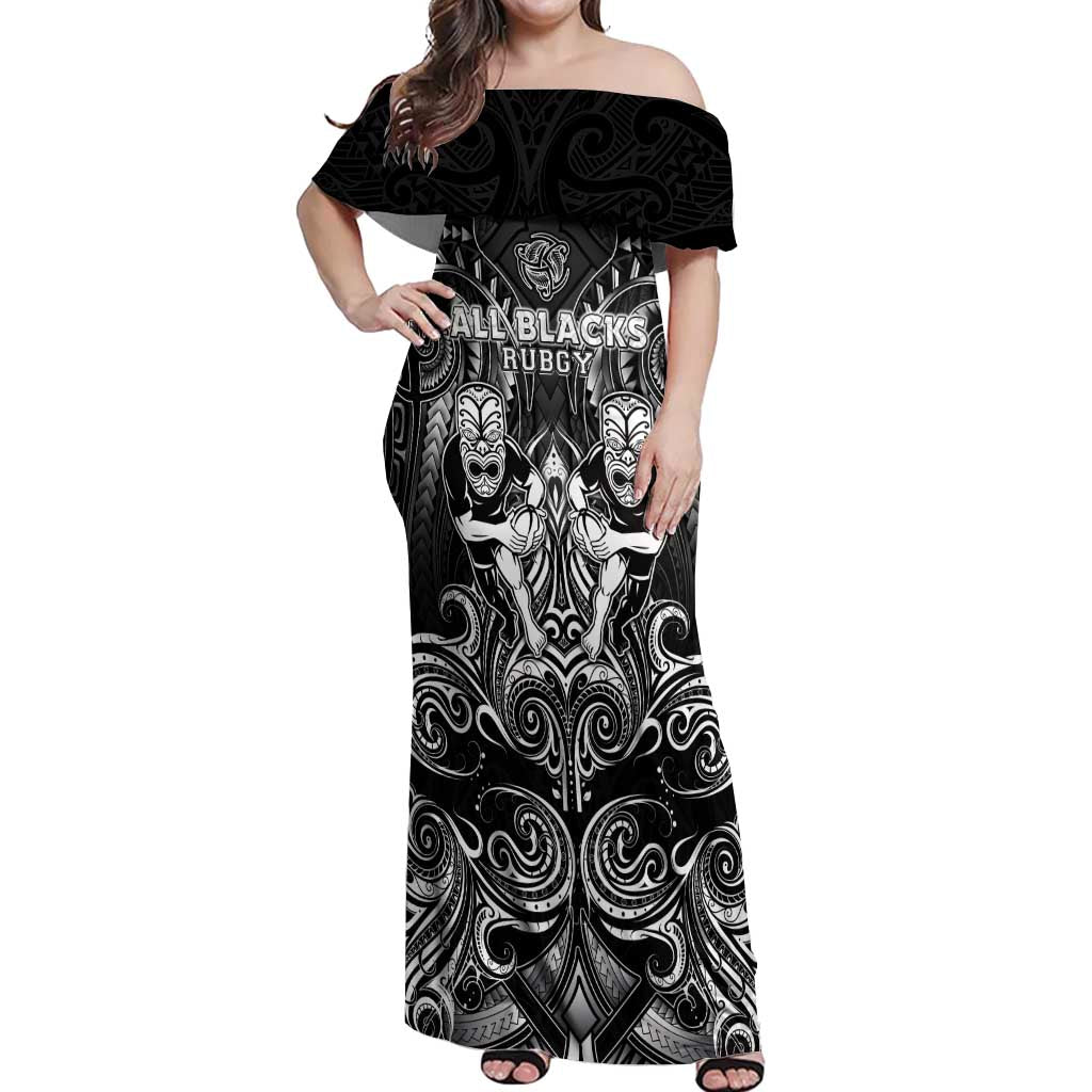 Personalized All Black Off Shoulder Maxi Dress New Zealand Rugby Mascot Maori