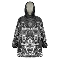 Personalized All Black Wearable Blanket Hoodie New Zealand Rugby Mascot Maori
