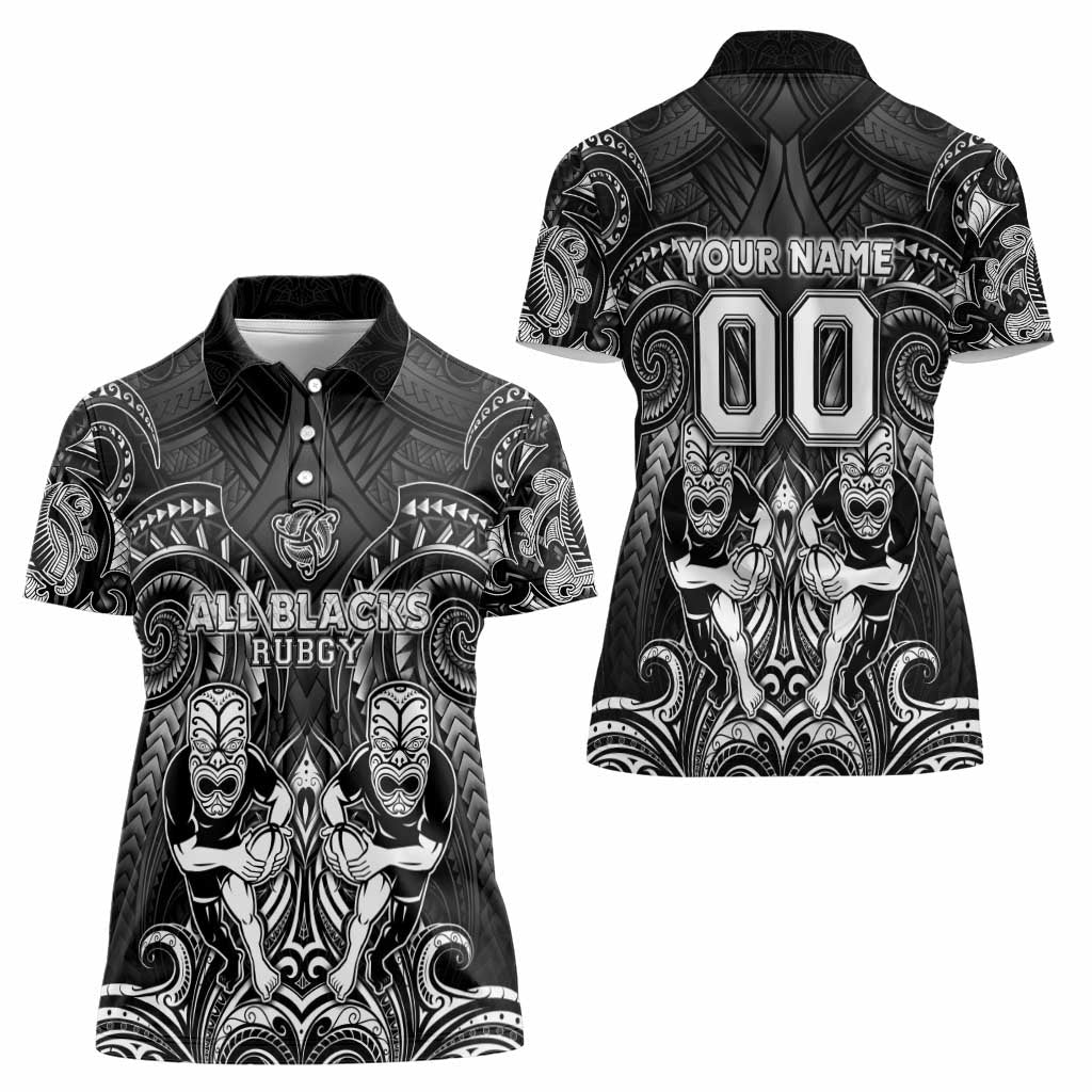 Personalized All Black Women Polo Shirt New Zealand Rugby Mascot Maori