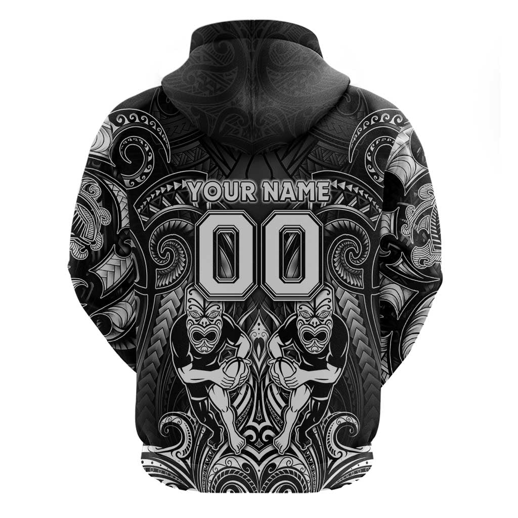 Personalized All Black Zip Hoodie New Zealand Rugby Mascot Maori