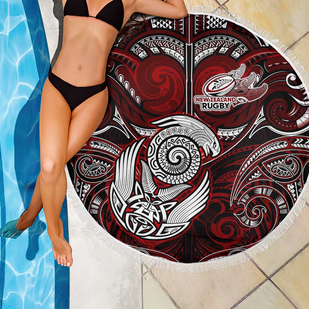 New Zealand Aotearoa Rugby Beach Blanket Maori Fern Tattoo Art