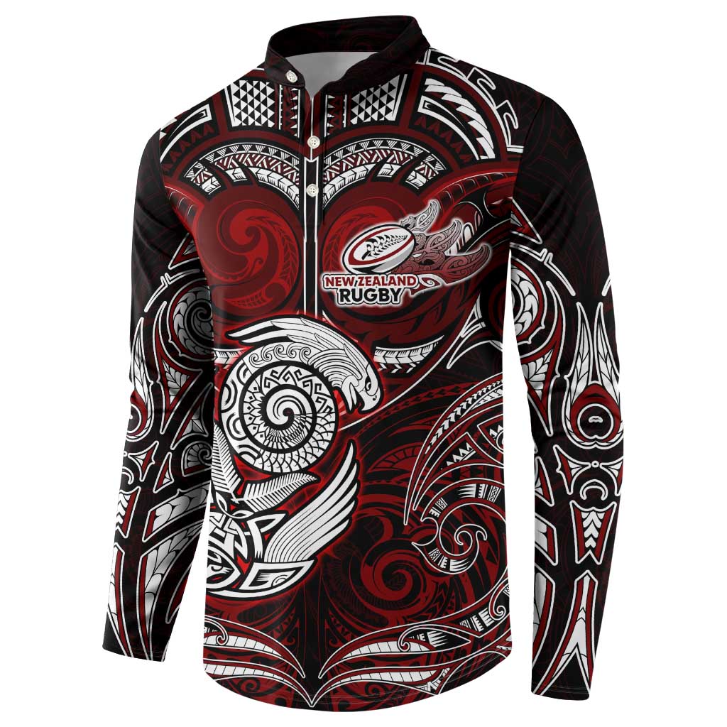 Personalized New Zealand Aotearoa Rugby Button Sweatshirt Maori Fern Tattoo Art