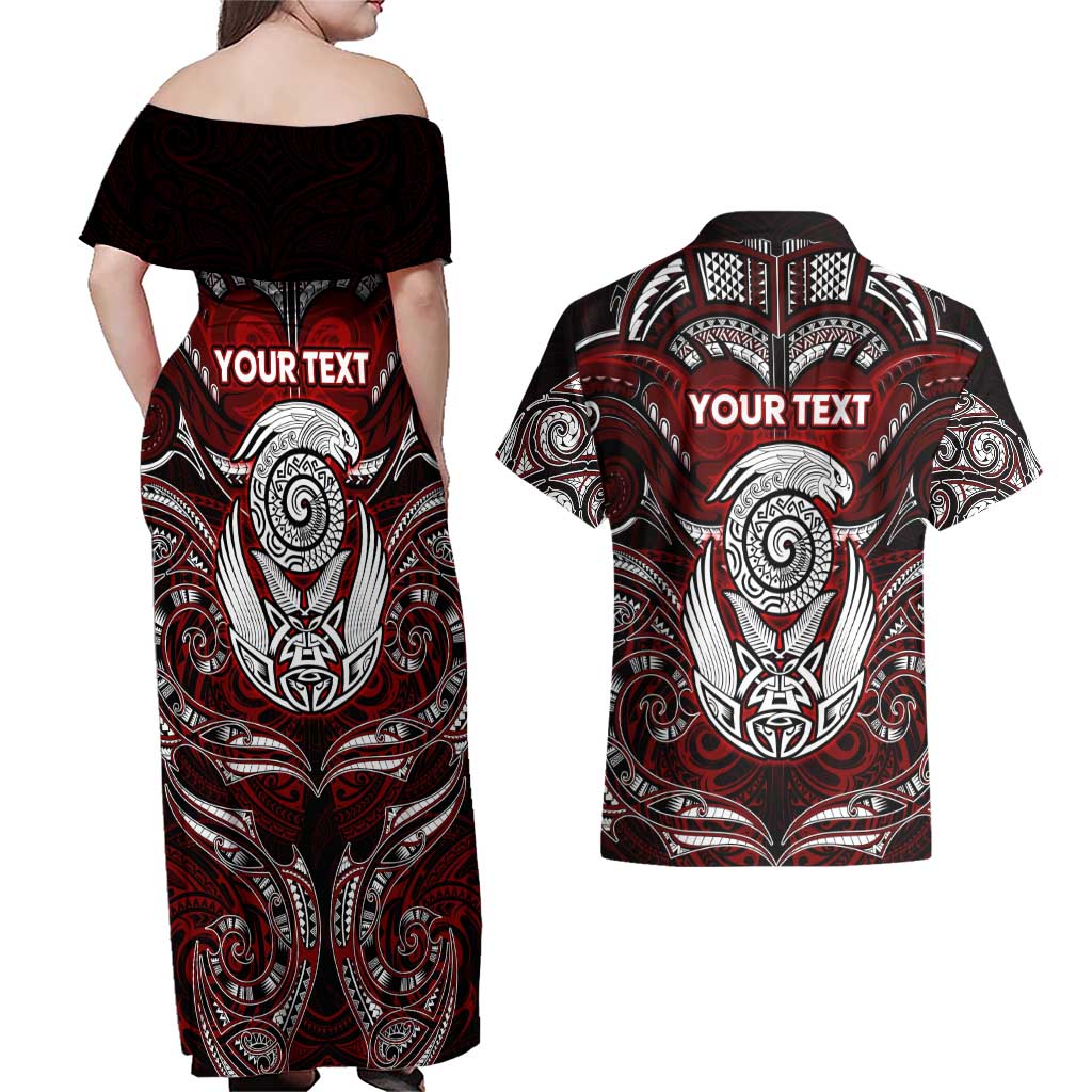 Personalized New Zealand Aotearoa Rugby Couples Matching Off Shoulder Maxi Dress and Hawaiian Shirt Maori Fern Tattoo Art DT02 - Polynesian Pride
