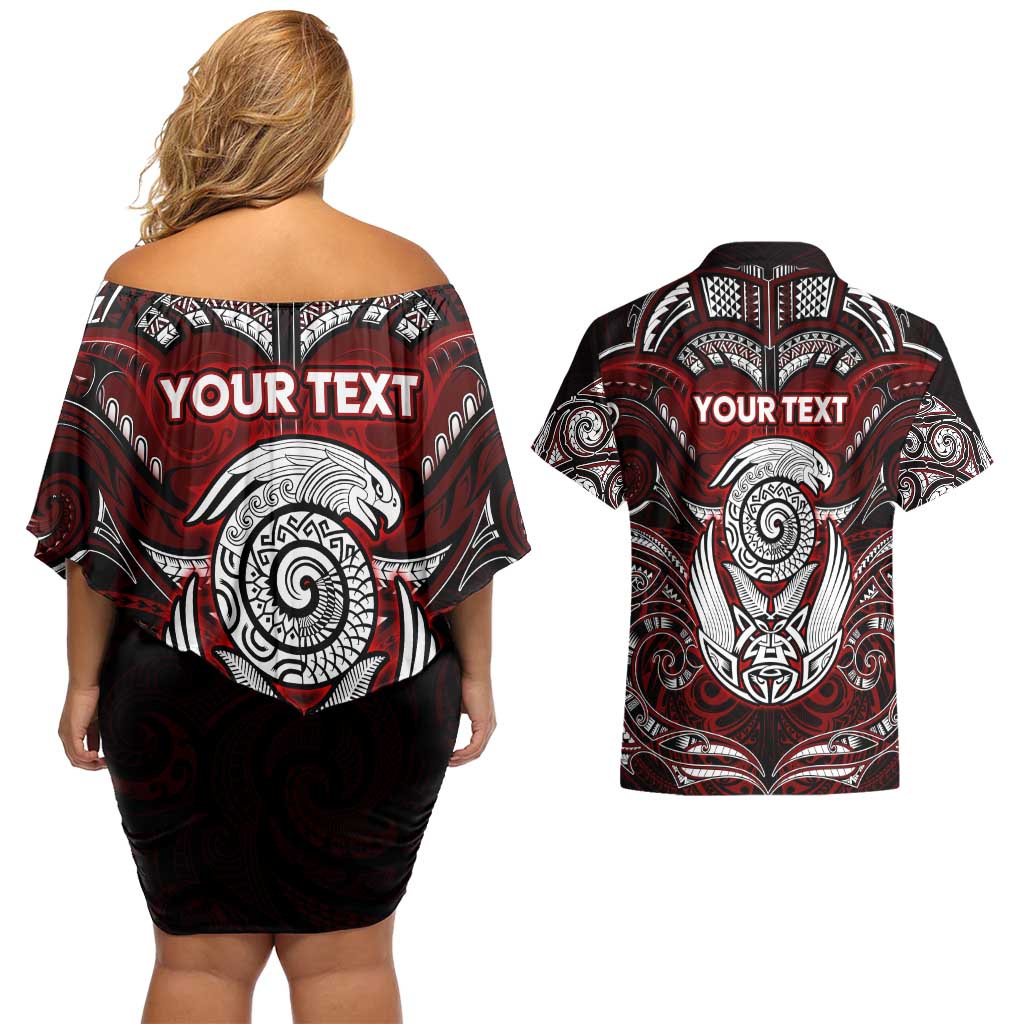 Personalized New Zealand Aotearoa Rugby Couples Matching Off Shoulder Short Dress and Hawaiian Shirt Maori Fern Tattoo Art DT02 - Polynesian Pride