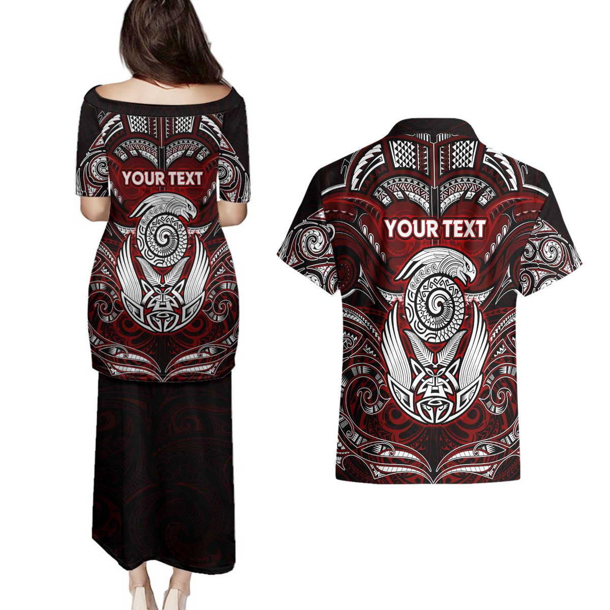 Personalized New Zealand Aotearoa Rugby Couples Matching Puletasi and Hawaiian Shirt Maori Fern Tattoo Art DT02 - Polynesian Pride
